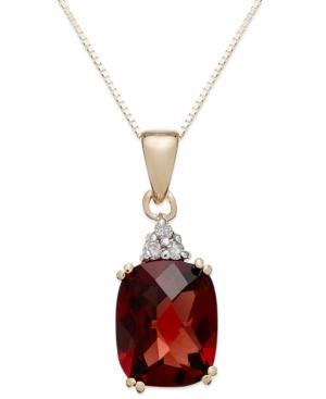 14k Gold Garnet (3-1/2 Ct. T.w.) And Diamond Accent Rectangle Pendant Necklace