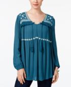 Style & Co Embroidered Peasant Tunic Top, Created For Macy's