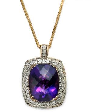 14k Gold Necklace, Amethyst (9-1/2 Ct. T.w.) And Diamond (9/10 Ct. T.w.) Large Pendant