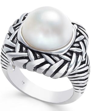Cultured Freshwater Pearl Etched Ring (12mm) In Sterling Silver