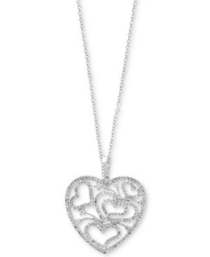 Effy Diamond Pave Openwork Heart Pendant Necklace (1-1/10 Ct. T.w.) In 14k White Gold