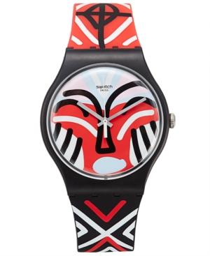 Swatch Unisex Swiss Mask Parade Multicolor Silicone Strap Watch 41mm Suob127