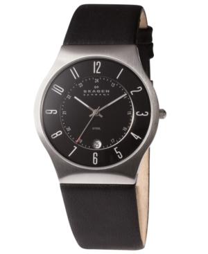 Skagen Watch, Men's Black Leather Strap 233xxlslb