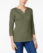 Karen Scott Three-quarter-sleeve Henley Top, Only At Macy's
