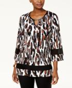 Jm Collection Cheetah-print Chiffon-trimmed Keyhole Blouse