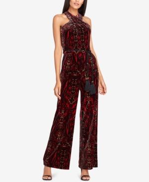 Tahari Printed Velvet Halter Jumpsuit