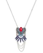Silver-tone Multi-stone Red And Blue Pendant Necklace
