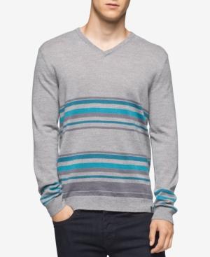 Calvin Klein Men's Merino Striped V-neck Sweater