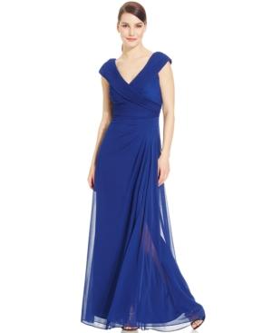 Alex Evenings Portrait-collar Side-slit Gown