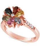 Multi-sapphire (1-1/2 Ct. T.w.) And Diamond (1/10 Ct. T.w.) Flower Ring In 14k Rose Gold