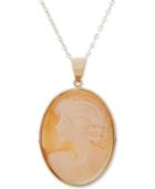 Cornelian Shell Oval Cameo 18 Pendant Necklace In 14k Gold