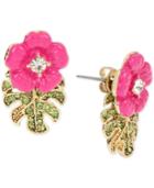 Betsey Johnson Gold-tone Tropical Flower Front And Back Earrings