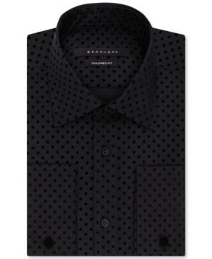 Sean John Classic Fit Black Velvet Patterned French Cuff Dress Shirt