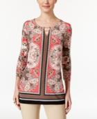 Jm Collection Petite Printed Chain-detail Keyhole Tunic, Only At Macy's