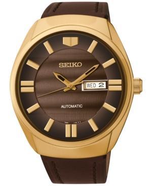 Seiko Men's Automatic Brown Leather Strap Watch 44mm Snkn08
