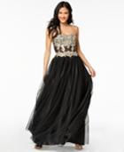 My Michelle Juniors' Strapless Metallic-embroidered Ball Gown