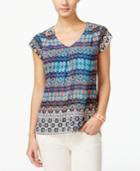 Ny Collection Petite Printed Cutout-shoulder Blouse