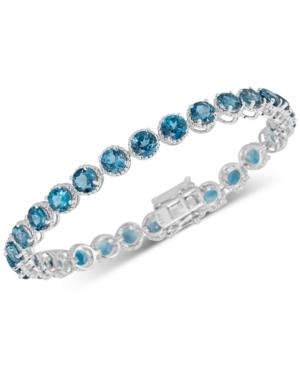 London Blue Topaz Rope-frame Link Bracelet (16 Ct. T.w.) In Sterling Silver