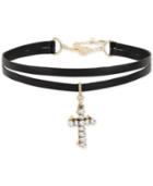 Betsey Johnson Two-tone Crystal Black Faux Leather Choker Necklace
