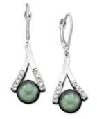 Cultured Tahitian Pearl And Diamond Accent Earrings In 14k Gold (8mm)