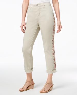 Style & Co Embroidered Boyfriend Pants, Created For Macy's