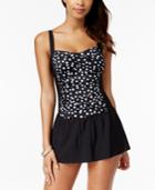 Swim Solutions Dot-print Tummy-control Skater Swimdress Women's Swimsuit