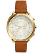 Fossil Women's Q Accomplice Luggage Brown Leather Strap Hybrid Smart Watch 38x40mm