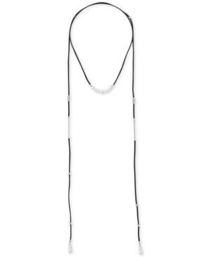 Majorica Silver-tone Bead & Imitation Pearl 59 Leather Wrap Pendant Necklace