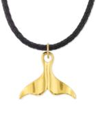 Legacy For Men By Simone I. Smith Whale Tail Braided Leather 24 Pendant Necklace In Yellow Ion-plated Stainless Steel