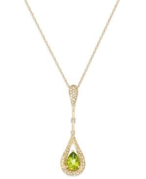 Peridot (3/4 Ct. T.w.) And Diamond (1/3 Ct. T.w.) Teardrop Pendant Necklace In 14k Gold