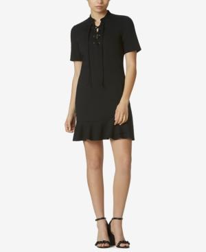 Avec Les Filles Lace-up Ruffled Ponte Knit Dress