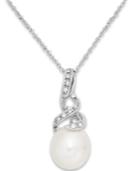 Cultured Freshwater Pearl (8 Mm) And Diamond Twist Pendant Necklace In 14k White Gold