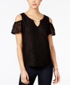 Lily Black Juniors' Embellished Off-the-shoulder Lace Top, Only At Macy's