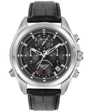 Bulova Men's Chronograph Precisionist Black Leather Strap Watch 45mm 96b259