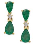 14k Gold Earrings, Emerald (1-1/5 Ct. T.w.) And Diamond Accent Pear Drop Earrings
