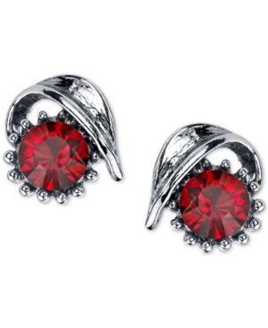 2028 Silver-tone Crimson Stone Sculptural Stud Earrings