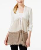Style & Co. Colorblocked Fringe Waterfall Cardigan, Only At Macy's