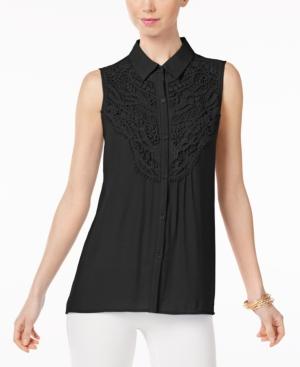 Ny Collection Sleeveless Lace-trim Blouse