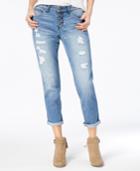 Black Daisy Juniors' Jamie Ripped Cuffed Relaxed Fit Girlfriend Jeans