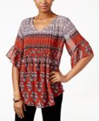 Style & Co. Printed Bishop-sleeve Top, Only At Macy's