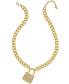 Abs By Allen Schwartz Gold-tone Pave Lock Pendant Necklace