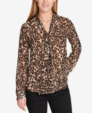 Tommy Hilfiger Printed Tie-neck Blouse, Created For Macy's