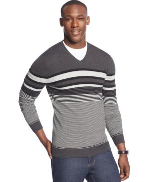 Alfani Big And Tall Bold Pop Striped V-neck Sweater