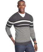 Alfani Big And Tall Bold Pop Striped V-neck Sweater