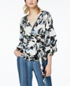 Bar Iii Printed Surplice Ruffled-sleeve Top, Created For Macy's