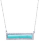 Manufactured Turquoise (1/6 X 1-1/8mm) And Cubic Zirconia Bar Pendant Necklace In Sterling Silver