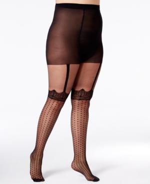 Pretty Polly Plus Size Spotty Mock Suspender Tights Pmasc9