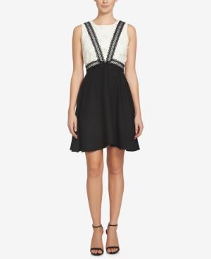 Cece Lace Colorblocked Fit & Flare Dress