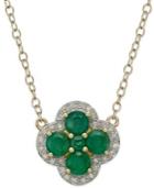 Emerald (2 Ct. T.w.) And Diamond (1/8 Ct. T.w.) Clover Pendant Necklace In 14k Gold