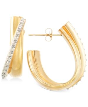 Signature Diamonds Diagonal J-hoop Earrings In 14k Gold Over Resin Core Diamond And Crystallized Diamond Dust